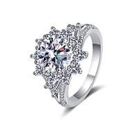 IXMLDAXD Anillos de moissanita de 3 quilates for mujer, corte redondo, color D, VVS1, anillos de compromiso de plata de ley con diamantes, alianzas de boda de moissanita con certificado(7.5)