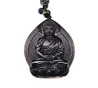 IXMLDAXD collar de obsidiana negro， Obsidiana negra natural Buda Tathagata tallado amuleto de la suerte colgante collar colgantes de Buda