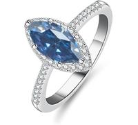 IXMLDAXD El anillo, 1 Anillo de moissanita for mujer, corte marquesa, plata ley S925, diamantes creados en laboratorio(Blue,6)