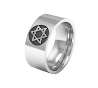IXMLDAXD El anillo, Amuleto medieval Estrella de David Anillo acero titanio Símbolo religioso judío sagrado Talismán protector(U)