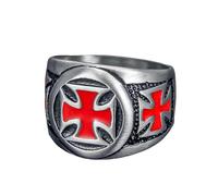 IXMLDAXD El anillo, Anillo de la Inquisición for hombre, estilo templario cruzado - gótico negro/plateado acero inoxidable con esmalte rojo(Silver,W)