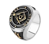 IXMLDAXD El anillo, Anillo ritual masónico de acero titanio con el símbolo G Jachin Boaz, joyería la Logia Azul for hombre(U)