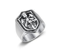 IXMLDAXD El anillo, Joyería medieval de protección con espíritu caballería los Caballeros la Mesa Redonda en oro y plata(Silver,Q)