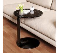 IXMLDAXD Mesa Lateral, Mesa Auxiliar Redonda pequeña con Estructura metálica y Acabado Natural: una Mesa versátil for el salón Dormitorio(19.7 X 23.7in,Black Marble)