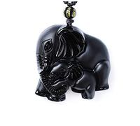 IXMLDAXD pulsera para mujer, Obsidiana natural tallada nariz de elefante dios de la riqueza colgantes de la suerte collar de obsidiana negra colgante