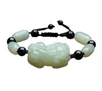 IXMLDAXD pulsera para mujer, Pulsera Pixiu de Jade blanco y nefrita Natural de Hetian, cuentas de ágata de obsidiana de las tropas valientes, pulseras de tamaño DIY, joyería for hombres y mujeres