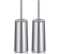 IXO Escobilla de Inodoro y Soporte, 2 Unidades de Cepillo de Inodoro de Acero Inoxidable 304 con Mango Largo, Cepillo para Inodoro para baño, ergonómico, Elegante, Duradero (Plateado)