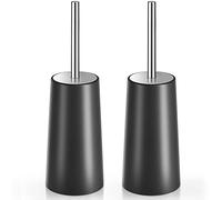 IXO Escobilla de Inodoro y Soporte, Paquete de 2 cepillos de Inodoro con Mango Largo de Acero Inoxidable 304, Cepillo de Inodoro para baño, ergonómico, Elegante, Duradero (Negro)