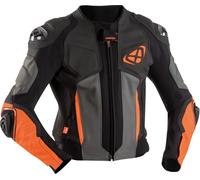 Ixon Vendetta Evo Chaqueta de cuero para motocicleta, negro-gris-naranja, tamaño L para Hombres
