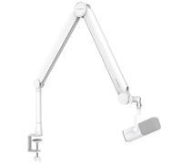 IXTECH Brazo de micrófono blanco de alta calidad con brazo giratorio de 360° con soporte de escritorio totalmente ajustable, resistente y universal, modelo VALIANT WHITE