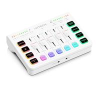 IXTECH Mezclador de audio para juegos de 4 canales, interfaz de audio RGB para PC con soporte de micrófono XLR, ecualizador de audio para juegos, podcast, streaming, karaoke, controles de volumen