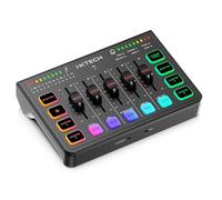 IXTECH Mezclador de audio para videojuegos, placa de sonido de 4 canales, interfaz de audio RGB para PC, con soporte de micrófono XLR, ecualizador de audio para gaming, podcast streaming karaoke,