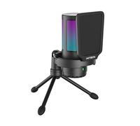 IXTECH Micrófono USB para juegos para PC, micrófono de condensador RGB con soporte de trípode, filtro pop, botón de ganancia de rotación y silencio rápido, micrófono de computadora con cancelación de