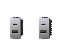 IXTRIMA Módulo toma cargador doble USB 2 puertos, 3.1 A USB-C + U SB A, color gris, compatible con Bticino Living Light/International, 2 unidades