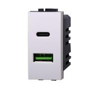IXTRIMA Módulo toma cargador doble USB 2 puertos, 3.1A USB-c + U SB A, color blanco compatible con Bticino Living Light/INTERNATIONAL 1 ud