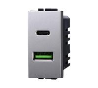 IXTRIMA Módulo Toma Cargador Doble USB 2 Puertos, 3.1A USB-c + U SB A, Color Gris Compatible con Bticino Living Light/International 1 Unidad