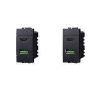 IXTRIMA Módulo toma cargador doble USB 2 puertos, 3.1A USB-C + U SB A, color negro compatible con Bticino Living Light/INTERNATIONAL 2 uds