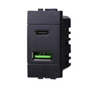 IXTRIMA Módulo Toma Cargador Doble USB 2 Puertos, 3.1A USB-c + U SB A, Color Negro Compatible con Bticino Living Light/International 1 Unidad