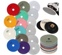 Ixydor 14 Piezas Disco de Pulido de Diamante Húmedo/Seco 100mm Diamante Almohadilla de Pulido con 4 Pulgadas M14 Placa de Apoyo de Goma para Granito Hormigón Mármol Artificial Cuarzo 50-8000