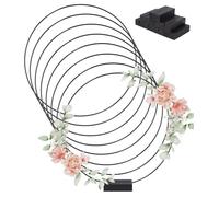 Ixydor 8 Anillos de Metal de 30 cm para Manualidades, Oro con Soporte de Madera con pie, Anillos de Metal Negro con 8 Soportes de Madera, Anillos de Alambre, Anillos Decorativos para Corona de Boda