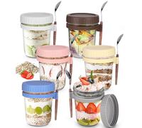 Ixydor Juego de 6 Tarros de Avena Nocturna, Overnight Oats Jar, Mason para Yogur, con Tapa y Cuchara, Tarros de Cristal para llevar con leche, yogur, cereales, verduras y frutas,350ml