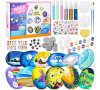 Ixydor Piedras para Pintar, Kit de Piedras para Pintar con 12 Pinturas, Juego de Pintura de Piedras Que Brillan en la Oscuridad, Regalos de Pintura, Manualidades para Niños de 3 4 5 6 7 8 9 10 Años