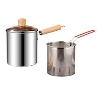 IXYFFRQO Freidora con Mango de Madera Anti-escaldaduras, freidora Estilo japonés Acero Inoxidable Sus 304 Gran Capacidad for Uso doméstico Espesamiento(2pc)