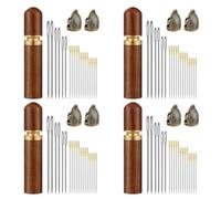 Iyalezirk 4X Estuche de Agujas de Madera para Guardar Agujas de Coser y Agujas de Bordar, Kit de Agujas con Protector de Dedos de Dedal de Costura