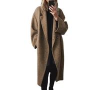 Iyalezirk Abrigo de Lana de Invierno para Mujer, Cruzado, de Larga, con Solapa de Muesca, Tipo Gabardina Larga Marrón M