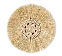 Iyalezirk Boho Hecho a Mano Paja Trenzada Decoración de la Pared Cuentas de Madera Marroquí Colgado de Pared Ornamento Redondo Decoración del Hogar para Salón D