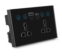 Iyalezirk Enchufe Universal UE, Reino, EE. UU., Tuya ZigBee, Interruptor de de Corriente Inteligente Negro con Puerto USB y Tipo C, Salida Smart Life