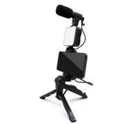Iyalezirk Kit de trípode para teléfono móvil con micrófono, kit de creación de vídeo Vlog de relleno LED para grabación desde el estudio selfie A