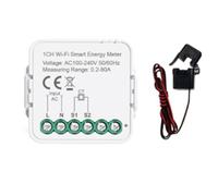Iyalezirk Medidor de energía Tuya Smart WiFi 80 A con pinza, sensor de corriente, estadístico AC100-240 V, monitorización de la potencia doméstica monofásica, función 1 canal.