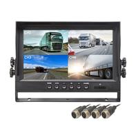 Iyalezirk Monitor Retrovisor LCD de 9 Pulgadas con Cuatro Pantallas Divididas para Coche, 4 Canales, para Cámara de Marcha Atrás de Coche y Camión.