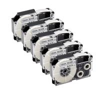 IYBYNYHN Cinta de Etiquetas 5 uds 10 Uds XR12WE XR12YW XR9WE XR9YW 9mm 12mm Cinta Compatible con Impresora de Etiquetas KL60 KL100(5PK Black on Silver)