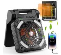 iYeHo Ventilador solar con linterna LED, batería recargable 10400 mAh, portátil, temporizador, carga de teléfono, ecológico para camping, pesca, corte