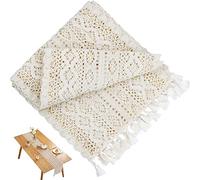 iYinJuan Camino de mesa bohemio, beige, 24 x 180 cm, estilo vintage, macramé, bordado de ganchillo, mantel de algodón con borlas, para fiestas, bodas, mesas de comedor