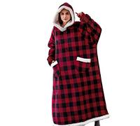 iyoimono Manta con capucha para mujer, de franela, de forro polar, de gran tamaño, para mujer, suave, de Sherpa, con mangas, con capucha de gran tamaño, Rojo Y Negro A Cuadros, XX-Large
