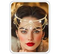 IYOU 1920s Cristal Cabeza Cadena Joyería Oro Brillante Strass Tocado Boda Accesorios para el cabello Novia para Mujeres