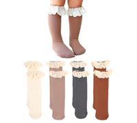IYOU 4 pares de calcetines largos con volantes para bebé niña, calcetines de rodilla para niña pequeña, algodón cálido para princesa 1-3T