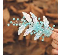 IYOU Azul Nupcial Pinzas para el pelo Perla Hoja Sirena Pieza de pelo Flor Boda Comunión Pasador Accesorios para el cabello para Mujeres y Niñas