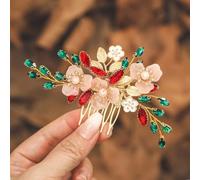 IYOU Boda Novia Peine del Pelo Rojo Flores Novias Tocado Cristal Barroco Invitado Accesorios para el cabello para Mujeres