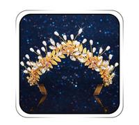 IYOU Boda Nupcial Diadema Corona Oro Hoja Diademas Tiara Perla Cristal Dama de Honor Novia Accesorios para el Cabello para Mujeres