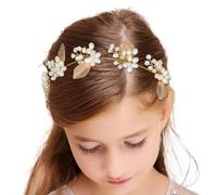 IYOU Boda Perla Fuente Oro Vid de Pelo Niñas de las Flores Princesa Cumpleaños Venda Accesorios para el Cabello por Novias y Damas de Honor