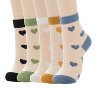 IYOU Calcetines Transparentes para Mujer Calcetines Blancos de Malla de Amor Calcetines Malla Elásticos Finos de Verano (5 Pares)