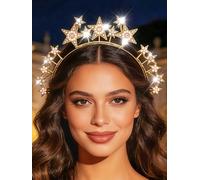 IYOU Diadema Estrella Halo Cristales Dorados, Tocado Diosa, Accesorios para el Cabello para Bodas para Mujer