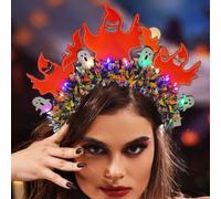 IYOU Diademas Halloween Fantasma para Mujer Tocados Luminosos Negro Accesorios para el pelo Luces Intermitentes Disfraces Carnaval para Adultos