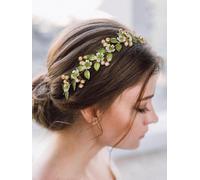 IYOU Enredaderas Nupciales del Pelo de la Boda Diadema Flor Verde Tocado de Perla de Hoja Novia Dama de Honor Accesorios para el Cabello para Mujeres y Niñas