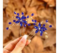 IYOU Mujeres Boda Horquillas Azul Real Flores Pieza de pelo Brillante Cristal Barroco Novia Prom Novia Accesorios para el cabello para Dama de Honor Invitado(Paquete de 2)