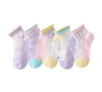 IYOU Niña Tobilleros Calcetines Morado Bowkont Calcetines Elástico Sedosos Ver A Través Volantes Calcetines (5 Pares)
